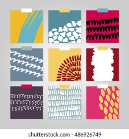 Flyers templates collection. Abstract design with ink hand drawn elements. Vector illustration.