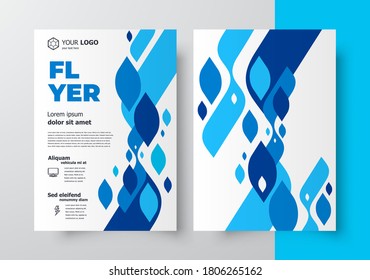 Flyers water liquid rhombus abstract theme brochure front and back design templat blue color