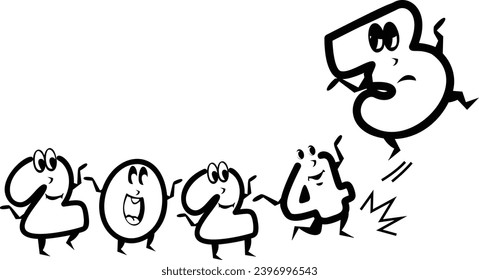 Flying 2024 cartoonist shaped number having fun concept, Twenty Twenty four vector icon design, Happy New Year 2024 Symbol, HNY Wishes Sign, New Years Eve celebration Element stock illustration