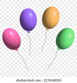 Flying 3d ballons with ropes. Vector illustration isolated on transparent background
