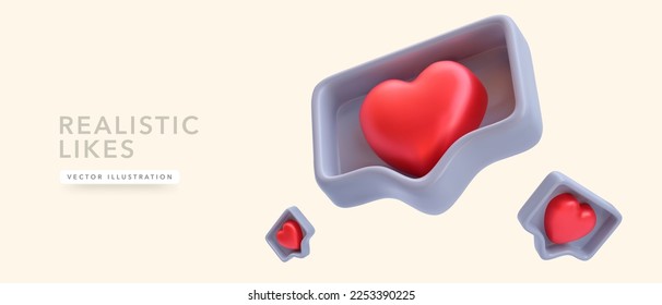 Flying 3d realistic likes isolated on a light background. Vector illustration
