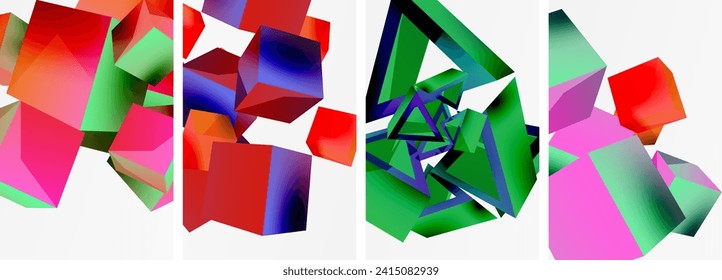 Flying 3d shapes, cubes and other geometric elements background design for wallpaper, business card, cover, poster, banner, brochure, header, website