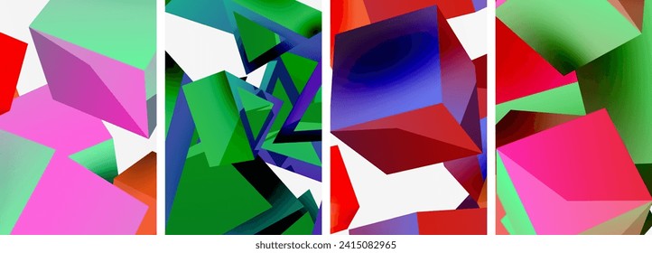 Flying 3d shapes, cubes and other geometric elements background design for wallpaper, business card, cover, poster, banner, brochure, header, website