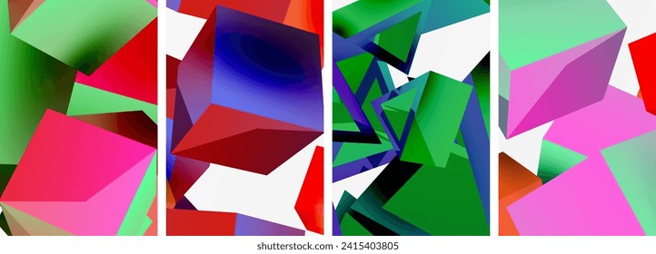 Flying 3d shapes, cubes and other geometric elements background design for wallpaper, business card, cover, poster, banner, brochure, header, website