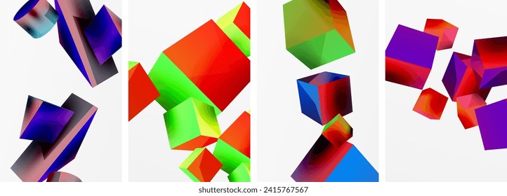 Flying 3d shapes, cubes and other geometric elements background design for wallpaper, business card, cover, poster, banner, brochure, header, website