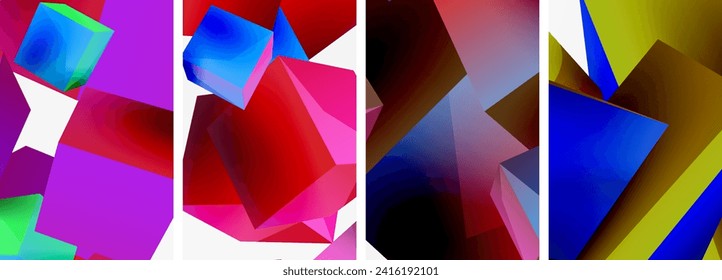 Flying 3d shapes, cubes and other geometric elements background design for wallpaper, business card, cover, poster, banner, brochure, header, website