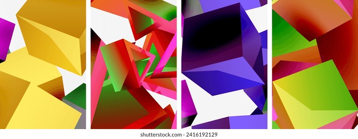 Flying 3d shapes, cubes and other geometric elements background design for wallpaper, business card, cover, poster, banner, brochure, header, website