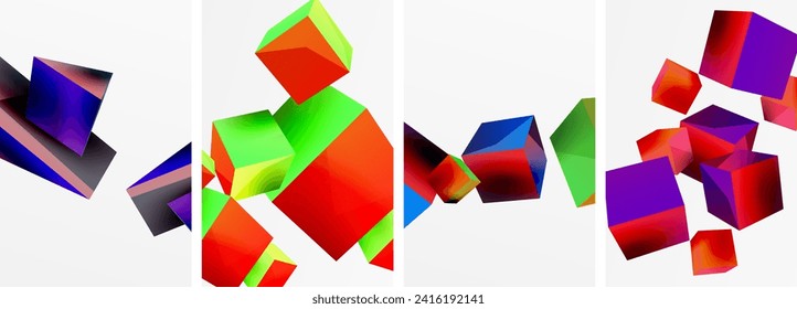 Flying 3d shapes, cubes and other geometric elements background design for wallpaper, business card, cover, poster, banner, brochure, header, website