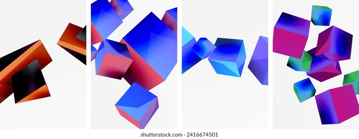 Flying 3d shapes, cubes and other geometric elements background design for wallpaper, business card, cover, poster, banner, brochure, header, website
