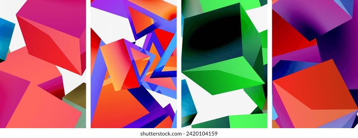 Flying 3d shapes, cubes and other geometric elements background design for wallpaper, business card, cover, poster, banner, brochure, header, website