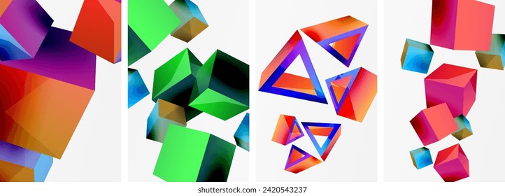 3D-Formen, Würfel und andere geometrische Elemente, Hintergrunddesign für Tapeten, Visitenkarten, Deckel, Poster, Banner, Broschüre, Kopfzeile, Website