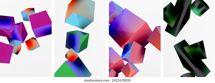 Flying 3d shapes, cubes and other geometric elements background design for wallpaper, business card, cover, poster, banner, brochure, header, website