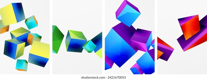 3D-Formen, Würfel und andere geometrische Elemente, Hintergrunddesign für Tapeten, Visitenkarten, Deckel, Poster, Banner, Broschüre, Kopfzeile, Website
