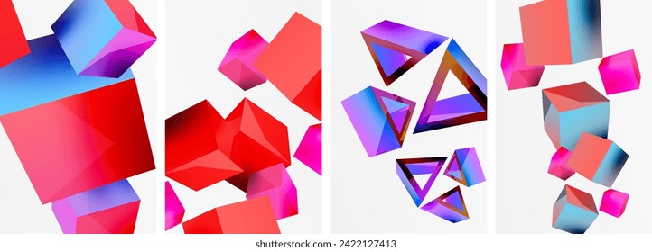 Flying 3d shapes, cubes and other geometric elements background design for wallpaper, business card, cover, poster, banner, brochure, header, website