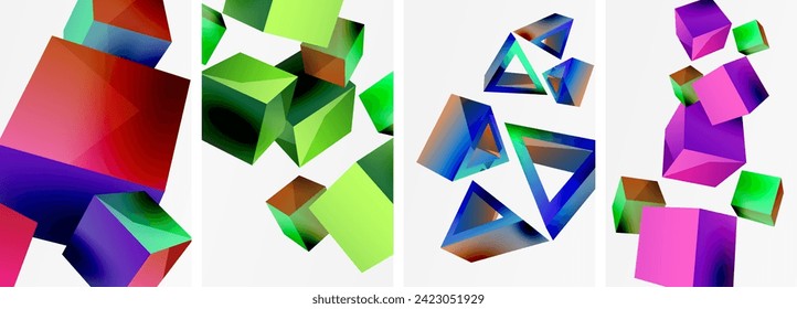 Flying 3d shapes, cubes and other geometric elements background design for wallpaper, business card, cover, poster, banner, brochure, header, website
