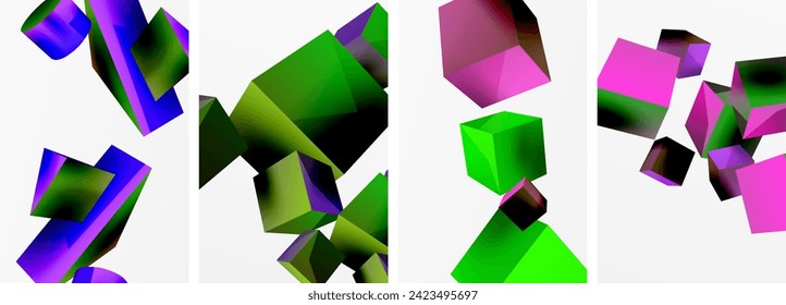 Flying 3d shapes, cubes and other geometric elements background design for wallpaper, business card, cover, poster, banner, brochure, header, website