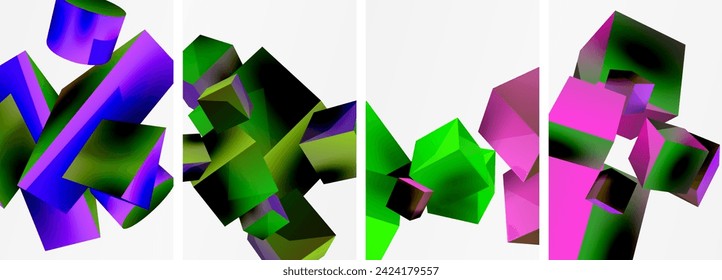 Flying 3d shapes, cubes and other geometric elements background design for wallpaper, business card, cover, poster, banner, brochure, header, website