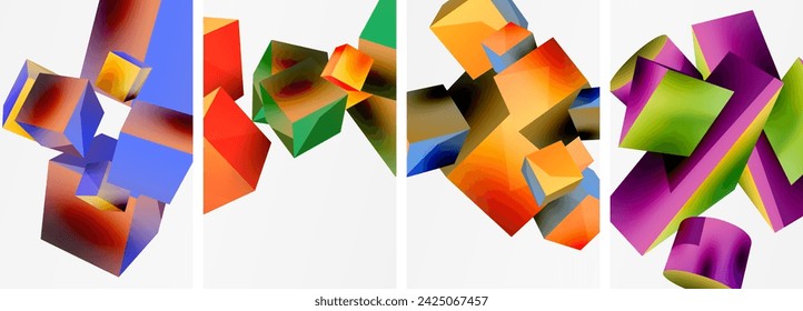 Fliegende 3D-Formen, Würfel und andere geometrische Elemente Hintergrunddesign für Tapete, Visitenkarte, Cover, Poster, Banner, Broschüre, Kopfzeile, Website