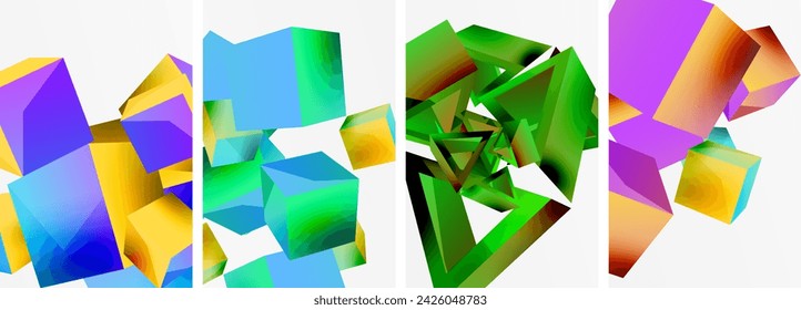 Flying 3d formas, cubos y otros elementos geométricos diseño de fondo para papel pintado, tarjeta de visita, cubierta, póster, banner, folleto, encabezado, sitio web