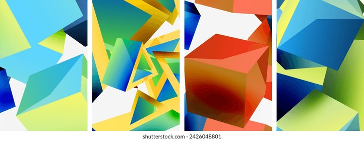 Flying 3d shapes, cubes and other geometric elements background design for wallpaper, business card, cover, poster, banner, brochure, header, website