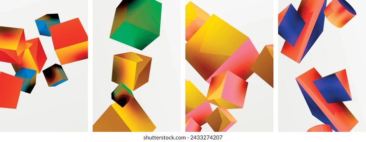 Flying 3d shapes, cubes and other geometric elements background design for wallpaper, business card, cover, poster, banner, brochure, header, website