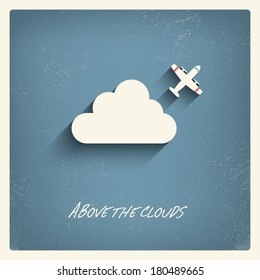 Flying above clouds, visual art concept illustration suitable for postcards, decorations, promotion. Eps10 vector illustration.