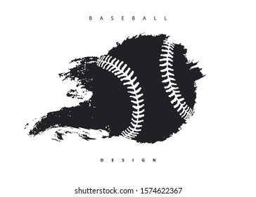 Flying abstract baseball ball isolated. Print design for t-shirt, poster, flyer. Grunge style, hand drawing.