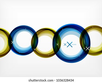 Volando círculos abstractos, fondo geométrico vectorial, burbujas de aire de color, plantilla de banner web, fondo o elementos de presentación de negocios o tecnología, ilustración vectorial