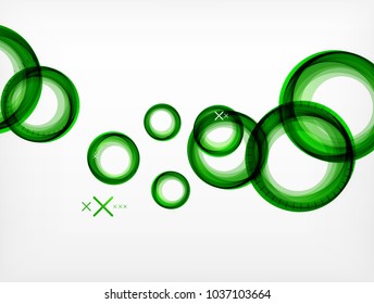 Volando círculos abstractos, fondo geométrico vectorial, burbujas de aire de color, plantilla de banner web, fondo o elementos de presentación de negocios o tecnología, ilustración vectorial