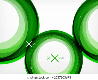 Volando círculos abstractos, fondo geométrico vectorial, burbujas de aire de color, plantilla de banner web, fondo o elementos de presentación de negocios o tecnología, ilustración vectorial