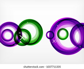 Volando círculos abstractos, fondo geométrico vectorial, burbujas de aire de color, plantilla de banner web, fondo o elementos de presentación de negocios o tecnología, ilustración vectorial