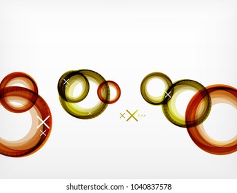 Volando círculos abstractos, fondo geométrico vectorial, burbujas de aire de color, plantilla de banner web, fondo o elementos de presentación de negocios o tecnología, ilustración vectorial