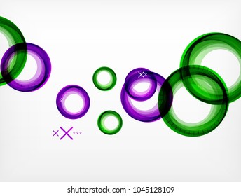 Flying abstract circles, vector geometric background, color air bubbles, web banner template, business or technology presentation background or elements, vector illustration