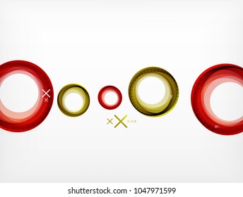 Volando círculos abstractos, fondo geométrico vectorial, burbujas de aire de color, plantilla de banner web, fondo o elementos de presentación de negocios o tecnología, ilustración vectorial