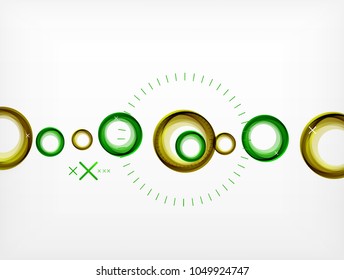 Volando círculos abstractos, fondo geométrico vectorial, burbujas de aire de color, plantilla de banner web, fondo o elementos de presentación de negocios o tecnología, ilustración vectorial