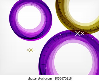 Flying abstrakte Kreise, Vektorgeometrischer Hintergrund, Farbluftblasen, Webbanner-Vorlage, Hintergrund oder Elemente der Geschäfts- oder Technologiepräsentation, Vektorgrafik