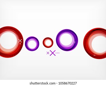 Volando círculos abstractos, fondo geométrico vectorial, burbujas de aire de color, plantilla de banner web, fondo o elementos de presentación de negocios o tecnología, ilustración vectorial