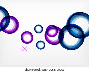 Flying abstract circles, vector geometric background, color air bubbles, web banner template, business or technology presentation background or elements, vector illustration