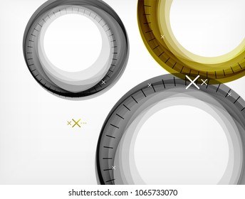 Volando círculos abstractos, fondo geométrico vectorial, burbujas de aire de color, plantilla de banner web, fondo o elementos de presentación de negocios o tecnología, ilustración vectorial