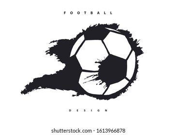 Flying abstract soccer ball, hand-drawing football. Vector element for design of banner, flyer, print for t-shirt. Grunge style.