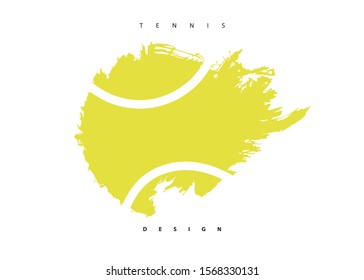 Flying abstract tennis, torn balll isolated. Print sport design for t-shirt, poster, flyer. Grunge style, hand drawing.