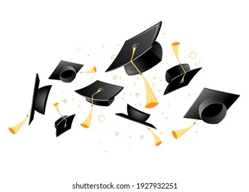 Flying academic mortarboard - graduation, throw of student hats