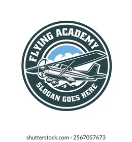 Flying Academy Logo Vector. Ready Made Circle Emblem Logo for Aviation Training Centre Related Industry