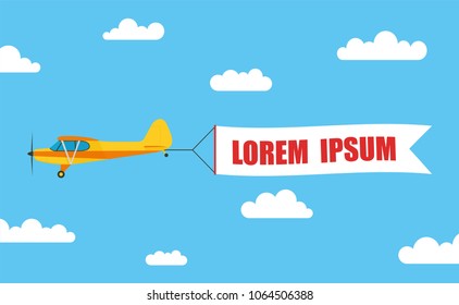 Flying advertising banner, pulled by light aircraft with - stock vector.