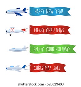 Flying advertising banner set with christmas messages