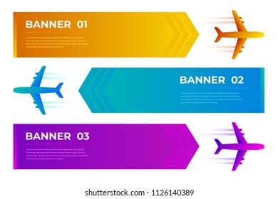 Flying advertising banners pulled by airplane. Vector illustration