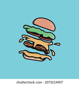 flying advertising burger cheese cartoon vector illustration