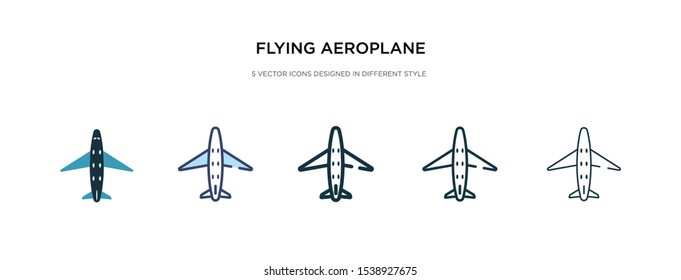 flying aeroplane top view icon in different style vector illustration. two colored and black flying aeroplane top view vector icons designed in filled, outline, line and stroke style can be used for
