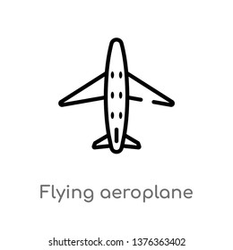 flying aeroplane top view vector line icon. Simple element illustration. flying aeroplane top view outline icon from transport concept. Can be used for web and mobile