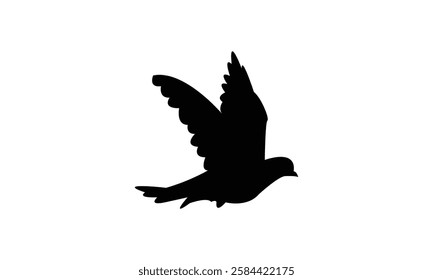 Flying African collared dove bird Silhouette Design  And Vector Illustration. 